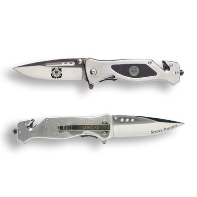 Coast Guard Folding Elite Tactical Knife - Great Gift for the Veteran in your Life - Veteran Owned Business - Coast Guard Knife Silver