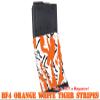 Pack of 3 White/Orange Tiger Stripes camouflage Premium Vinyl wrap (skin) DIY kit for 30/20/10 rounds 5.56/0.223 NATO magazine. Durable, waterproof, matte. Manufactured by DimOxy Designs. view 3