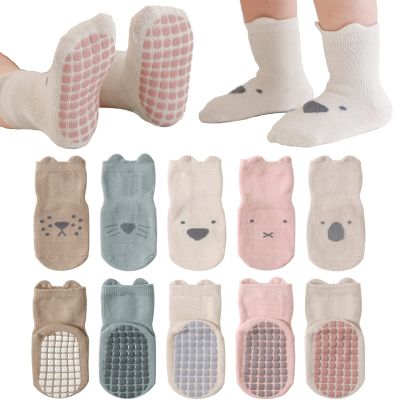 Baby Non Slip Sock Toddler Non-Skid Ankle Socks with Grips Anti-Slip Crew Cotton Socks for Infants Toddlers Girls Boys (3-5 T)