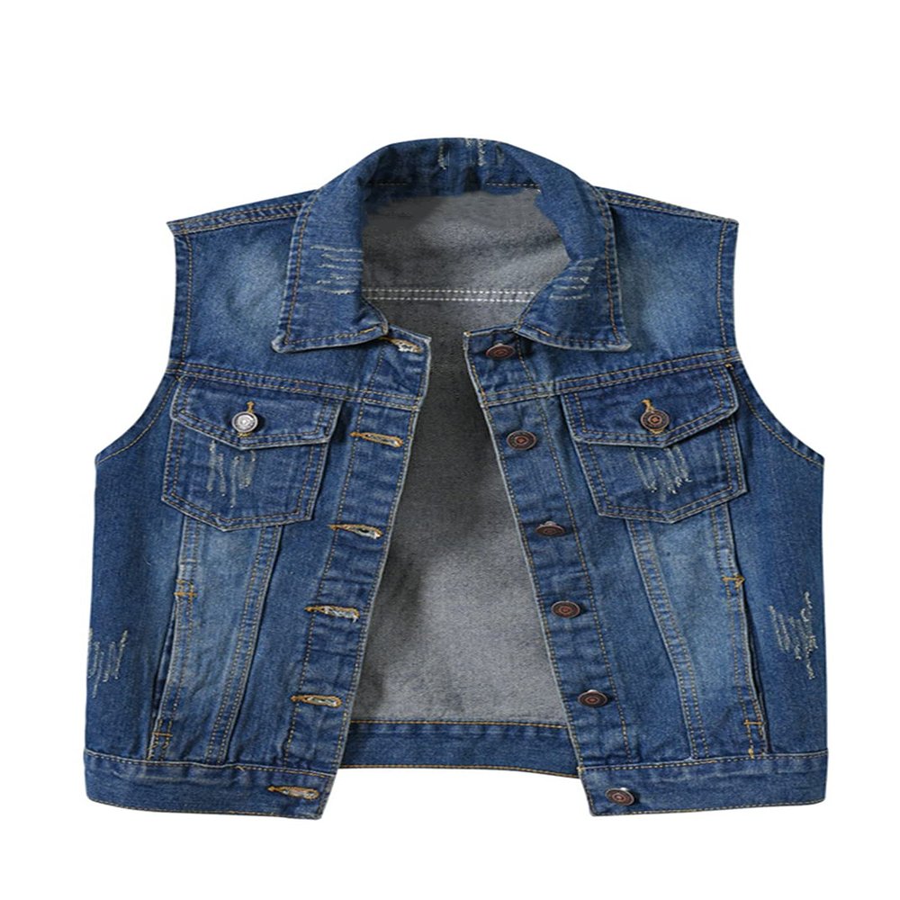 SOUGAO Womens Buttoned Basic Solid Denim Vest Jacket US Size XL