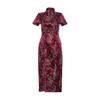 Shanghai Story Short Sleeve Long Qipao Brocade Chinese Traditional Cheongsam Dress for Womens Dragon Phoenix Embroidery Wine Red Size XL view 1