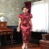 Shanghai Story Short Sleeve Long Qipao Brocade Chinese Traditional Cheongsam Dress for Womens Dragon Phoenix Embroidery Wine Red Size XL view 3