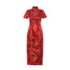 Shanghai Story Short Sleeve Long Qipao Brocade Chinese Traditional Cheongsam Dress for Womens Dragon Phoenix Embroidery Red Size L view 1