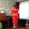 Shanghai Story Short Sleeve Long Qipao Brocade Chinese Traditional Cheongsam Dress for Womens Dragon Phoenix Embroidery Red Size L view 2