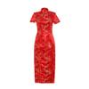 Shanghai Story Short Sleeve Long Qipao Brocade Chinese Traditional Cheongsam Dress for Womens Plum Blossom Embroidery Red Size M view 1