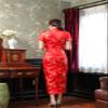 Shanghai Story Short Sleeve Long Qipao Brocade Chinese Traditional Cheongsam Dress for Womens Plum Blossom Embroidery Red Size M view 2