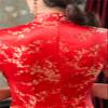 Shanghai Story Short Sleeve Long Qipao Brocade Chinese Traditional Cheongsam Dress for Womens Plum Blossom Embroidery Red Size M view 4
