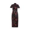 Shanghai Story Short Sleeve Long Qipao Brocade Chinese Traditional Cheongsam Dress for Womens Plum Blossom Embroidery Black Red Size S view 1