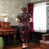 Shanghai Story Short Sleeve Long Qipao Brocade Chinese Traditional Cheongsam Dress for Womens Plum Blossom Embroidery Black Red Size S view 2