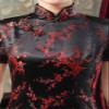 Shanghai Story Short Sleeve Long Qipao Brocade Chinese Traditional Cheongsam Dress for Womens Plum Blossom Embroidery Black Red Size S view 3