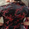 Shanghai Story Short Sleeve Long Qipao Brocade Chinese Traditional Cheongsam Dress for Womens Plum Blossom Embroidery Black Red Size S view 4