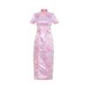 Shanghai Story Short Sleeve Long Qipao Brocade Chinese Traditional Cheongsam Dress for Womens Plum Blossom Embroidery Pink Size M view 1