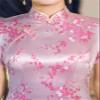 Shanghai Story Short Sleeve Long Qipao Brocade Chinese Traditional Cheongsam Dress for Womens Plum Blossom Embroidery Pink Size M view 3