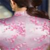 Shanghai Story Short Sleeve Long Qipao Brocade Chinese Traditional Cheongsam Dress for Womens Plum Blossom Embroidery Pink Size M view 4
