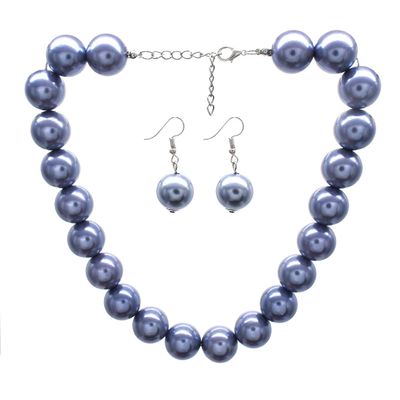 1920s Long Pearl necklace Costume Pearl Jewelry Gatsby Accessories Chunky Beaded Necklace for Women Handmade Wood Resin Beaded Necklace Jewelry Gift (big grey pearl necklace)