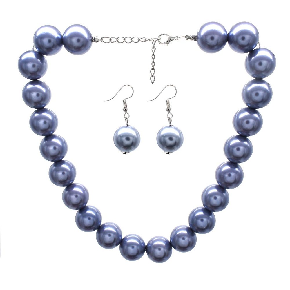 1920s Long Pearl necklace Costume Pearl Jewelry Gatsby Accessories Chunky Beaded Necklace for Women Handmade Wood Resin Beaded Necklace Jewelry Gift (big grey pearl necklace)