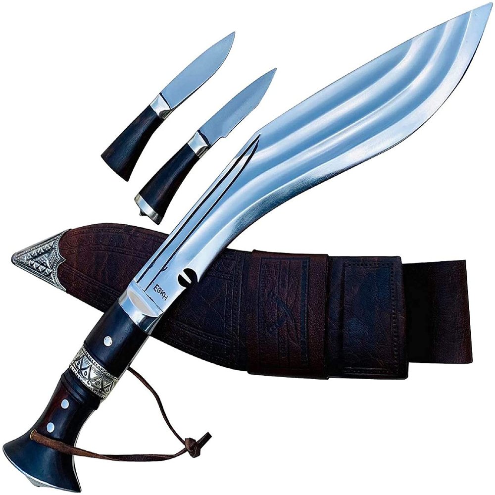 EGKH Full Tang Hand Forged Blade Kukri Knife - 12" 3 Fullers Farmer Bushcraft Working Khukuri in Nepal Zombie Apocalypse Chopper