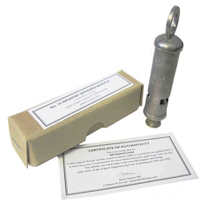 WW1 Whistle 1916 J Hudson & Co Trench Army RFC RAF WWI Metropolitan Nickel DISTRESSED
