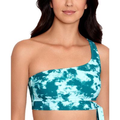 Salt + Cove Womens Printed One Shoulder Swim Top Separates Green L