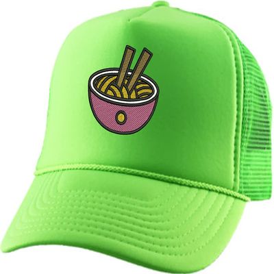 ALLNTRENDS Trucker Hat Noodles Embroidered Food Baseball Cap Adjustable Snapback (Neon Green)