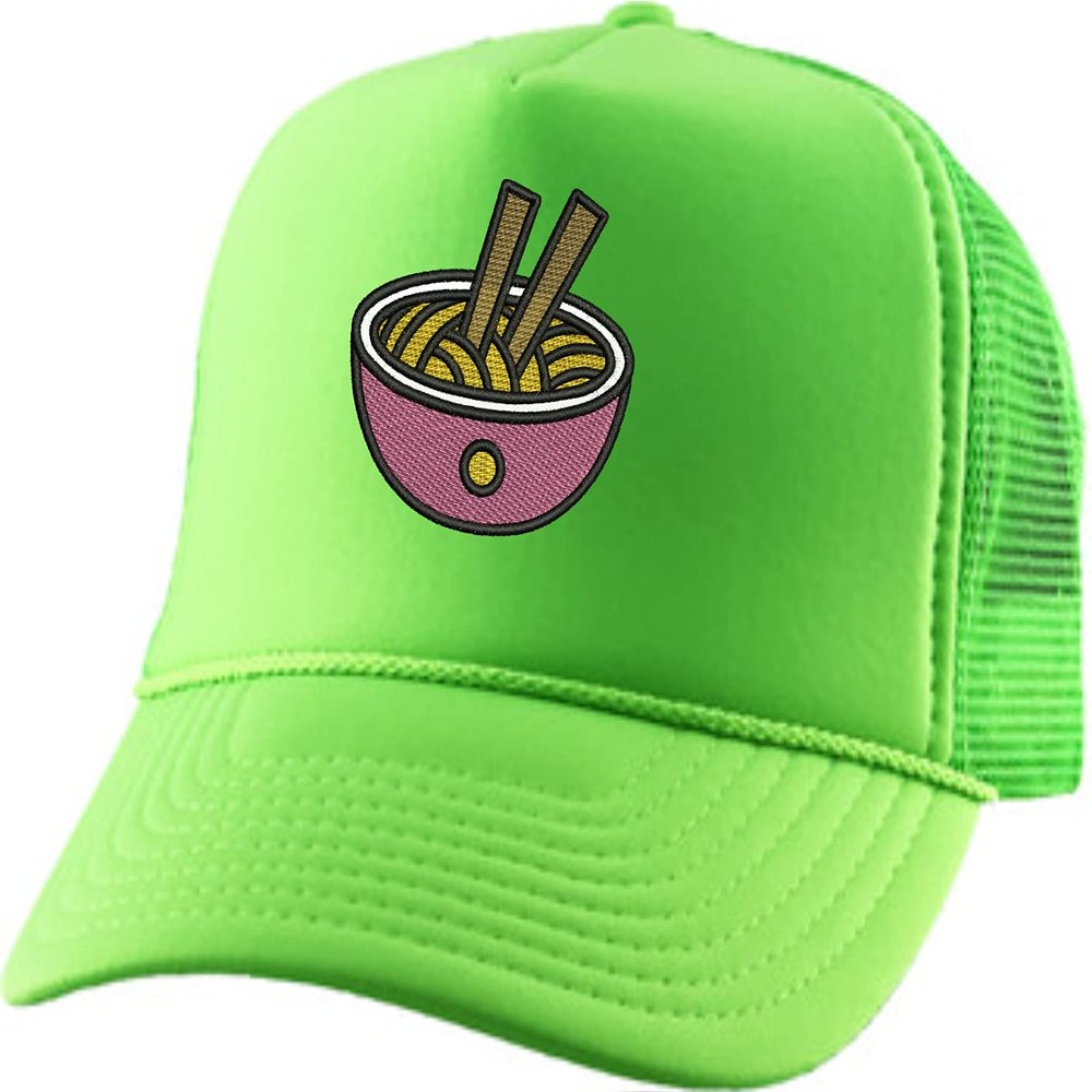 ALLNTRENDS Trucker Hat Noodles Embroidered Food Baseball Cap Adjustable Snapback (Neon Green)