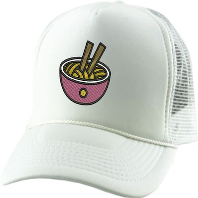 ALLNTRENDS Trucker Hat Noodles Embroidered Food Baseball Cap Adjustable Snapback (White)