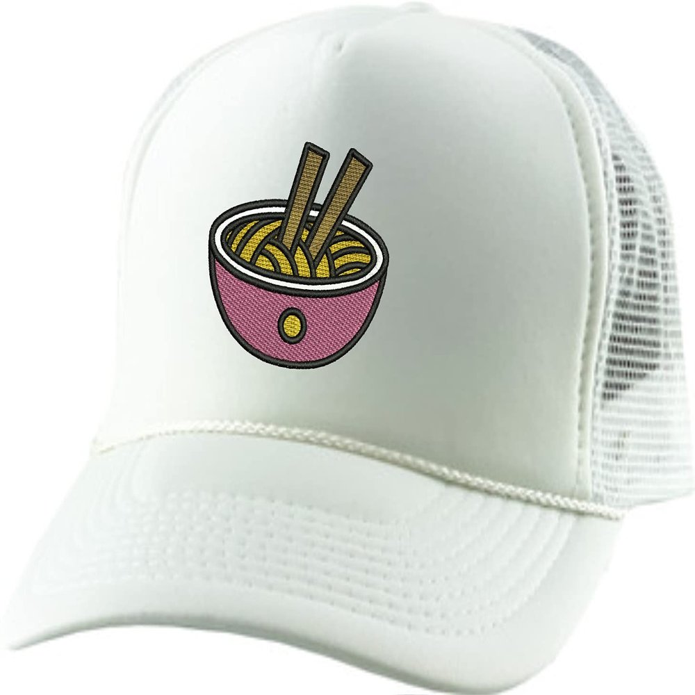 ALLNTRENDS Trucker Hat Noodles Embroidered Food Baseball Cap Adjustable Snapback (White)