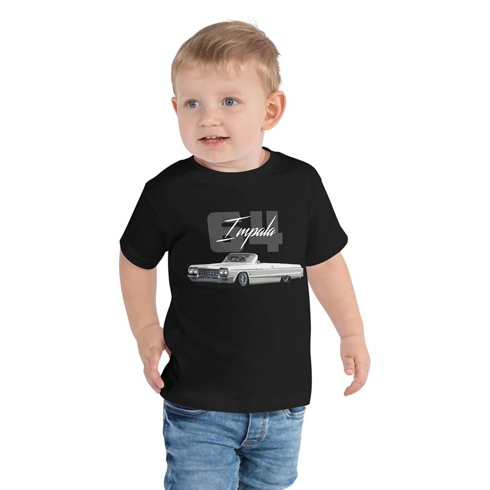 1964 Chevy Impala 2 Door Convertible Lowrider Classic Car Toddler Short Sleeve Tee Black