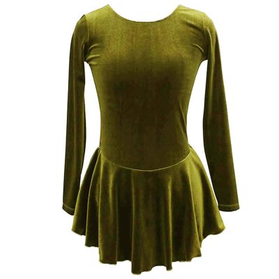 Ice Figure Skating Dress Girls Classic Velvet Open Back Skirt Training Dance Dress Competition Green