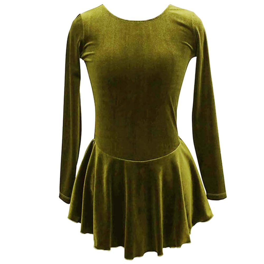 Ice Figure Skating Dress Girls Classic Velvet Open Back Skirt Training Dance Dress Competition Green