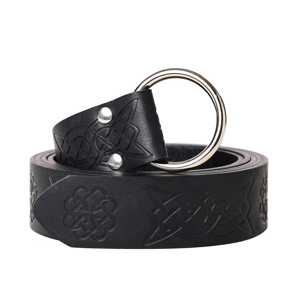 BLESSUME Medieval Reenactment Viking Battle Knight Belt PU Leather (Black 2)