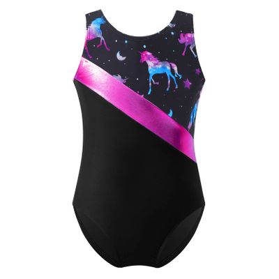 Hedmy Girl's One Piece Sports Swimsuit Swimwear Summer Beach Swimming Costume Kids Cross Back Bathing Suit Black Horse 14 Years