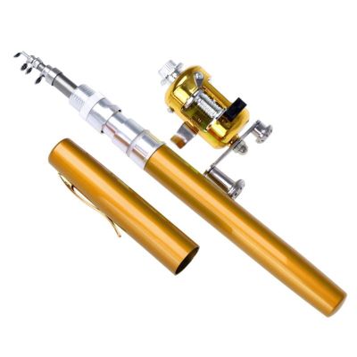 Portable Pocket Telescopic Mini Fishing Pole Pen Shape Folded Fishing Rod with Reel Wheel DaJiKan (Color : Yellow)