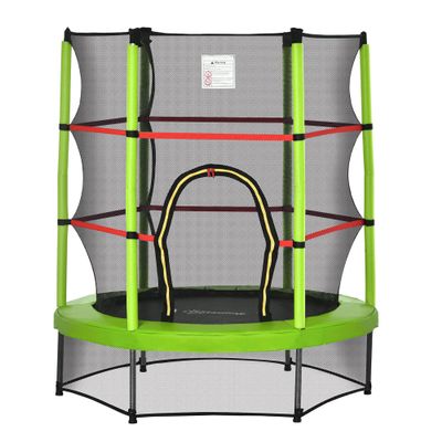 Outsunny 5FT Trampoline for Kids, 55" Mini Indoor Outdoor Toddler Trampoline Toy with Enclosure Net, Springless Design, Safety Pad and Steel Frame, Gift for Boys Girls 3 to 6 Years Green