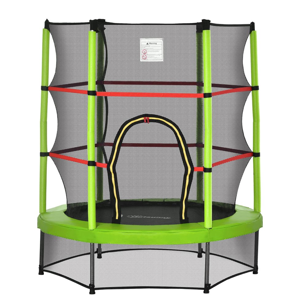 Outsunny 5FT Trampoline for Kids, 55" Mini Indoor Outdoor Toddler Trampoline Toy with Enclosure Net, Springless Design, Safety Pad and Steel Frame, Gift for Boys Girls 3 to 6 Years Green