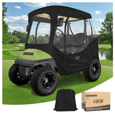 10L0L 600D Golf Cart 2 Passenger Driving Enclosure for Club Car DS & Precedent, 4-Sided Clear Window Rain Snow Golf Cart Cover All Weather Waterproof Windproof