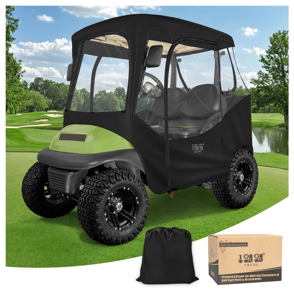 10L0L 600D Golf Cart 2 Passenger Driving Enclosure for Club Car DS & Precedent, 4-Sided Clear Window Rain Snow Golf Cart Cover All Weather Waterproof Windproof