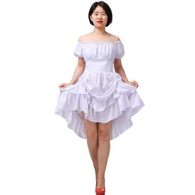 COSDREAMER Women Gothic Steampunk Dress Victorian Ruffled High Low Dress (Small, White)