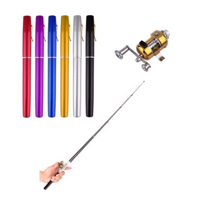 1Pcs Mini Pen Shape Portable Fishing Rod with Reel Wheel Aluminum Mini Telescopic Folded Fish Fishing Rod Set for Outdoor Travel DaJiKan (Color : Black)