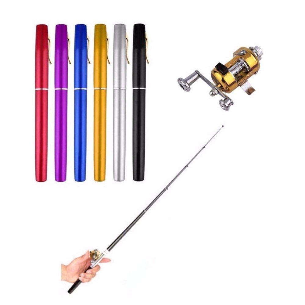 1Pcs Mini Pen Shape Portable Fishing Rod with Reel Wheel Aluminum Mini Telescopic Folded Fish Fishing Rod Set for Outdoor Travel DaJiKan (Color : Black)