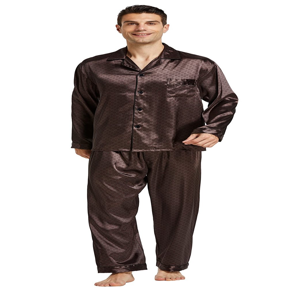 TONY & CANDICE Men's Classic Satin Pajama Set Sleepwear (Chestnut, Large)
