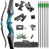 AMEYXGS 60" Archery Takedown Recurve Bow Set Wooden Riser 20-60lbs Hunting Bow Traditional Longbow Outdoor Shooting Adult Bow Right Handed (50LBS, Blue Kit) view 1