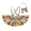 ACSUSS Toddler Baby Girls Plaid Overall Suspenders Skirt Elastic Shoulder Straps Criss Cross Back Dress Bowtie School Uniform Yellow&Khaki 4-5 Years view 1