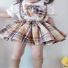 ACSUSS Toddler Baby Girls Plaid Overall Suspenders Skirt Elastic Shoulder Straps Criss Cross Back Dress Bowtie School Uniform Yellow&Khaki 4-5 Years view 3