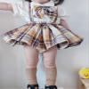 ACSUSS Toddler Baby Girls Plaid Overall Suspenders Skirt Elastic Shoulder Straps Criss Cross Back Dress Bowtie School Uniform Yellow&Khaki 4-5 Years view 4