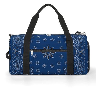 Blue Paisley Bandana Printed Gym Bag Sports Travel Duffel Bag Funny Gymbag with Shoe Compartments