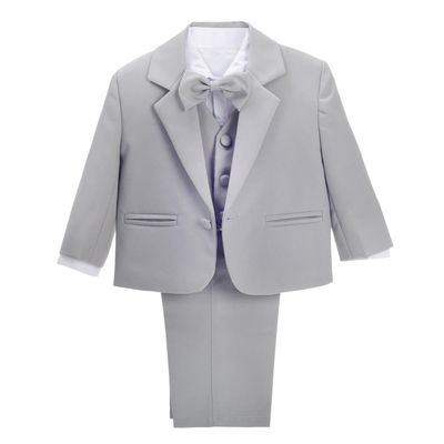 Dressy Daisy Infant Baby Boy' 5 Pcs Set Formal Tuxedo Suits No Tail Wedding Outfits Size 3 Months Light Gray