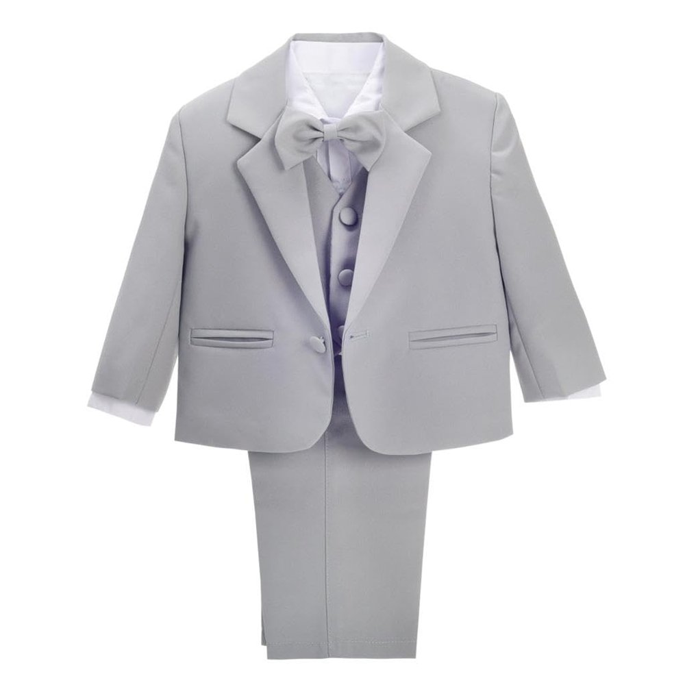 Dressy Daisy Infant Baby Boy' 5 Pcs Set Formal Tuxedo Suits No Tail Wedding Outfits Size 3 Months Light Gray