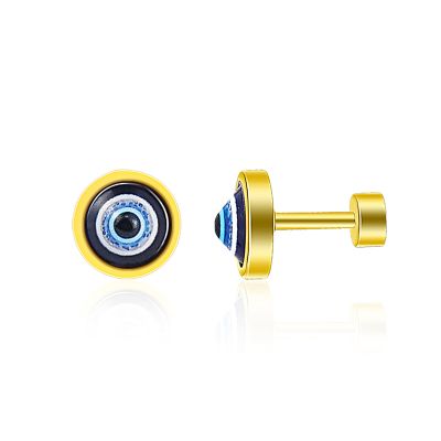 Evil Eye Stud Earrings Stainless Steel Blue Eye Geometric Earrings Protection Amulet Success Prosperity Jewelry for Men Women Unisex-gold