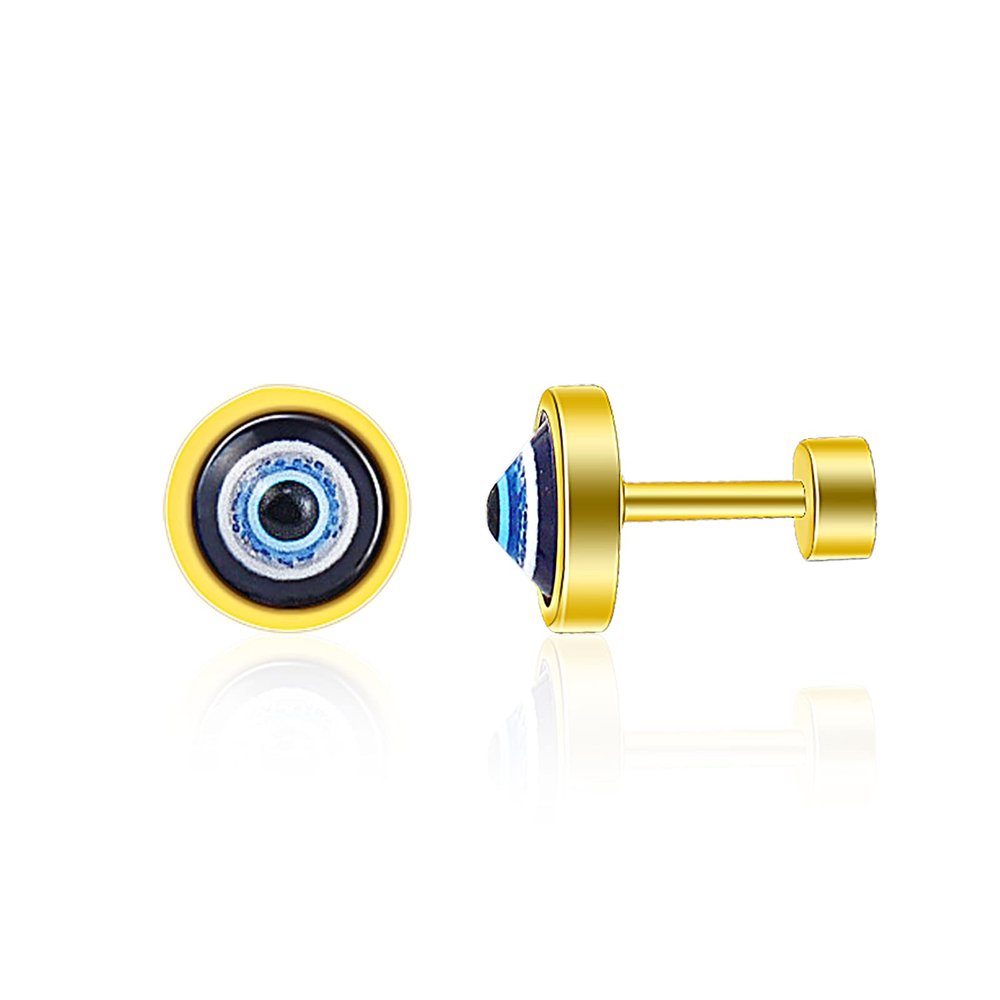 Evil Eye Stud Earrings Stainless Steel Blue Eye Geometric Earrings Protection Amulet Success Prosperity Jewelry for Men Women Unisex-gold